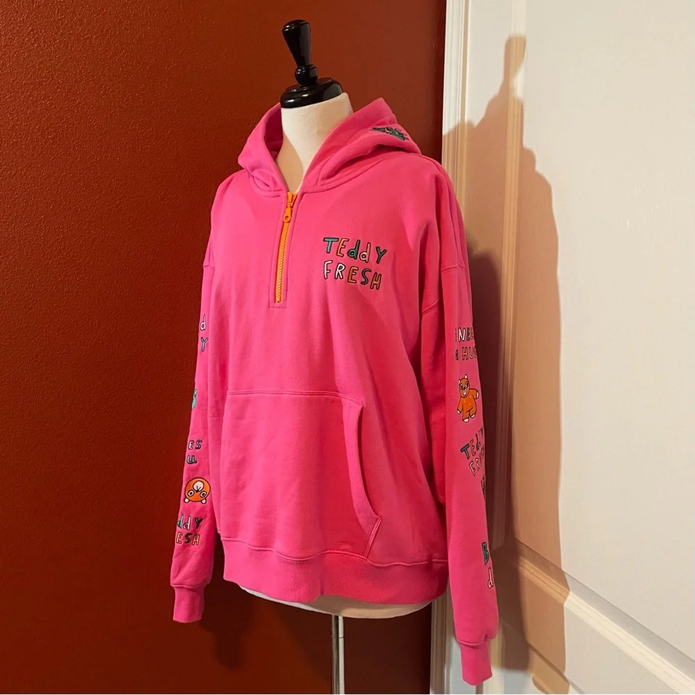 Teddy Fresh Unisex Pink Quarter Zip Pullover I Need A Hug Hoodie‎ Sweatshirt